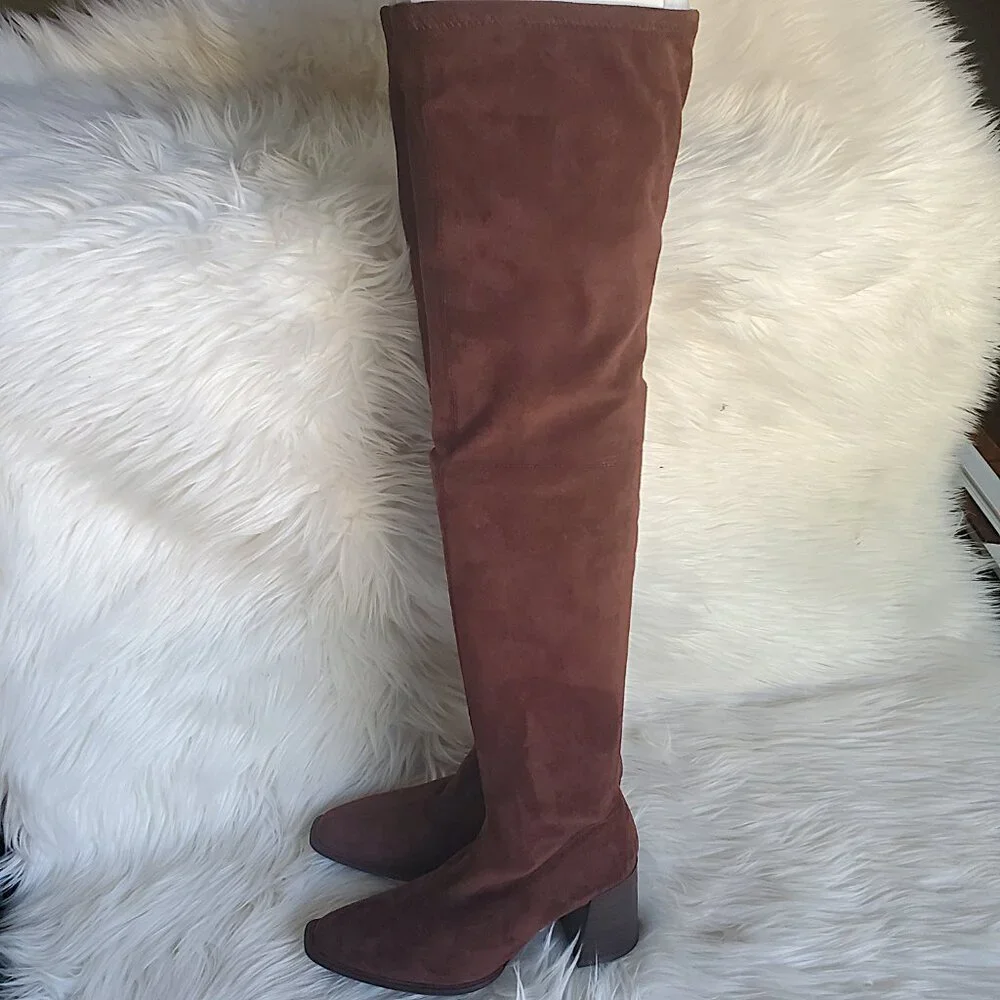 Forever 21 Brown Over The Knee Side Zipper Suede Boot SZ 6